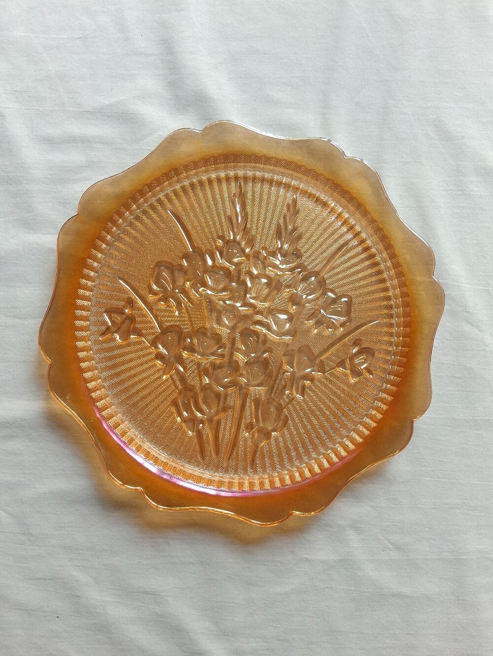 Jeanette Carnival Glass Vintage 50s Marigold Iris & Herringbone Platter